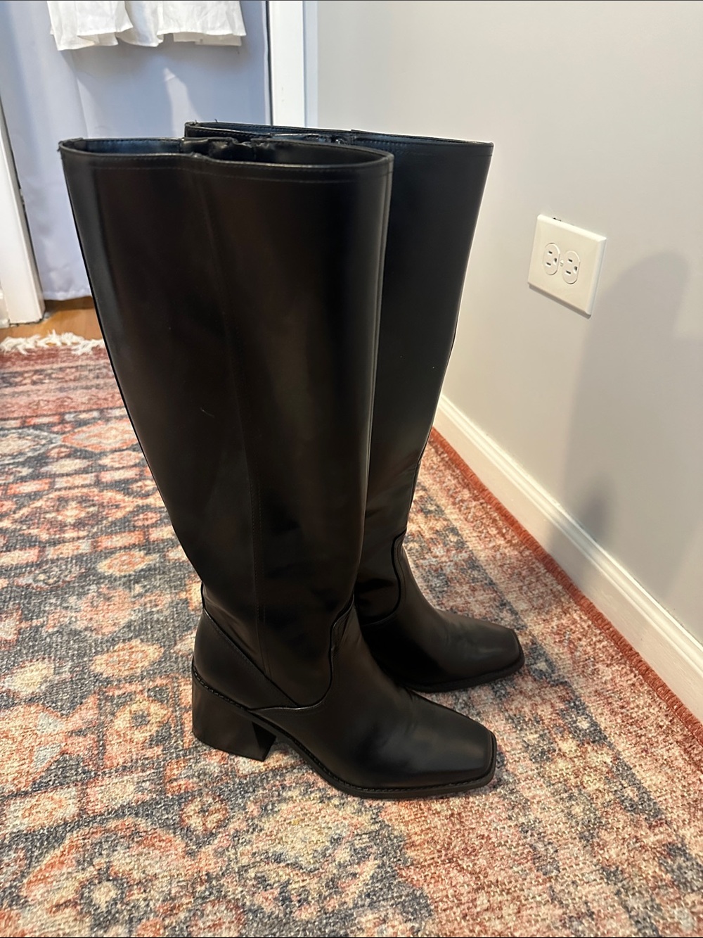 Black Tall Women's Leather Boots - Size 10 Wide